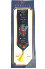 1999 Halon Gifts Woven Silk Blue Victorian Style Bookmark Keep your Place Floral