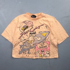 Surf Cat Crop 80s VTG T Shirt Kicks USA 1980s Graphic Cats Cartoon Cool Beach