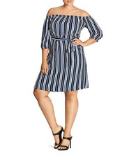 City Chic Women’s Plus Size Stripe Off-the-Shoulder Dress