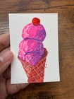 Strawberry Ice Cream Painting ACEO Original Gouache Dessert Gift Food Art Decor — photo 5