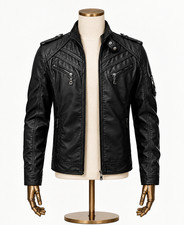 New Men's Genuine Lambskin Leather Jacket Black Slim fit Biker Motorcycle jacket