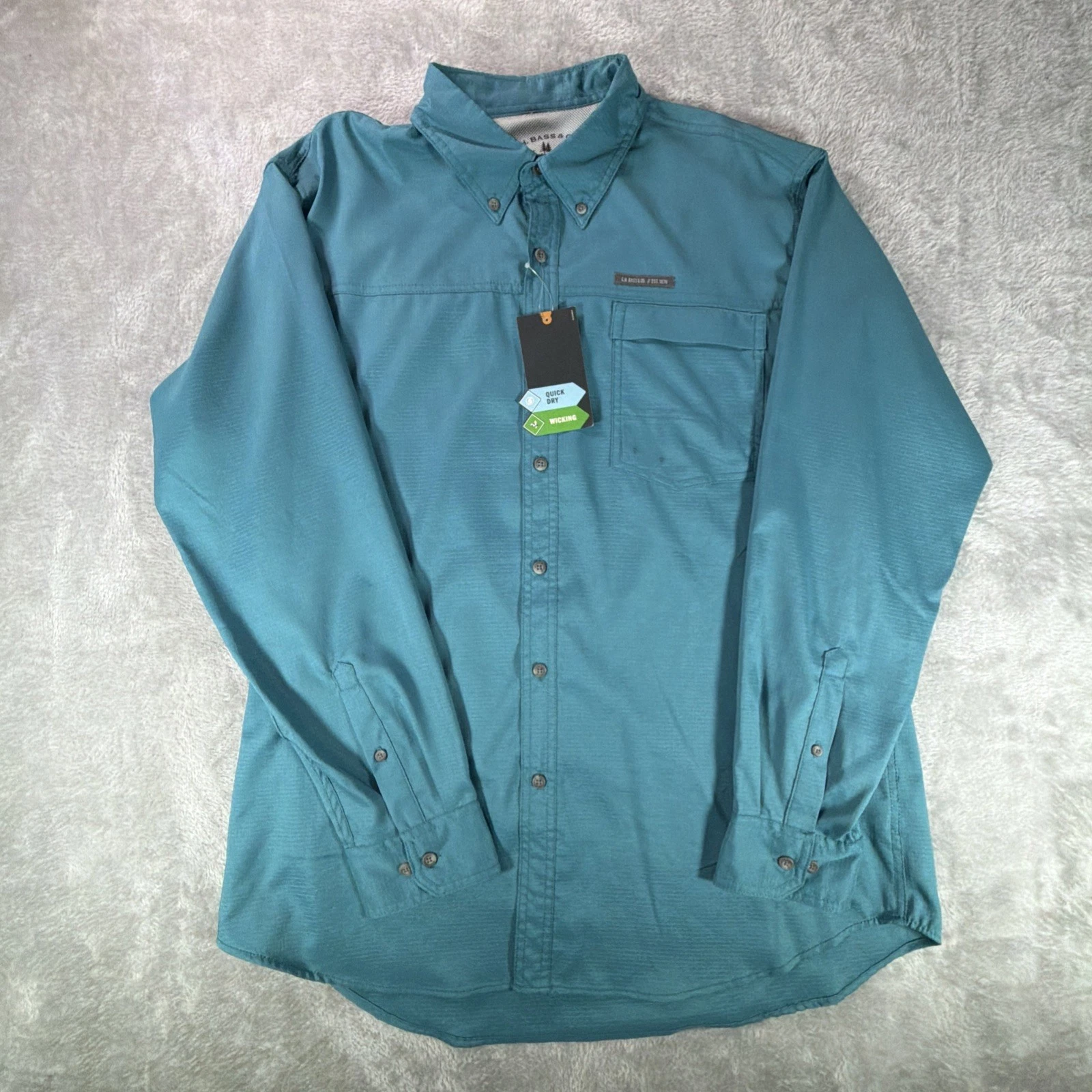 g.h. bass co. mens shirt Size XL Long Sleeve Button Down Teal Wicking Quick Dry