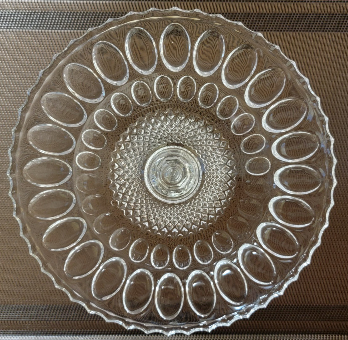 Vintage American Brilliant Crystal Saw Tooth Edge Cake Plate Pedestal 7.5" MCM