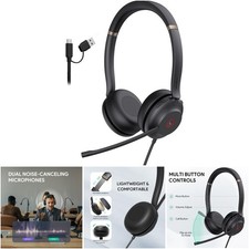 Wired Headset USB Mic Noise Cancelling Computer VoIP Zoom Compatible