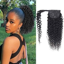 Seelaak Kinky Curly Wrap Around Human Hair Ponytail with Clips Magic Paste