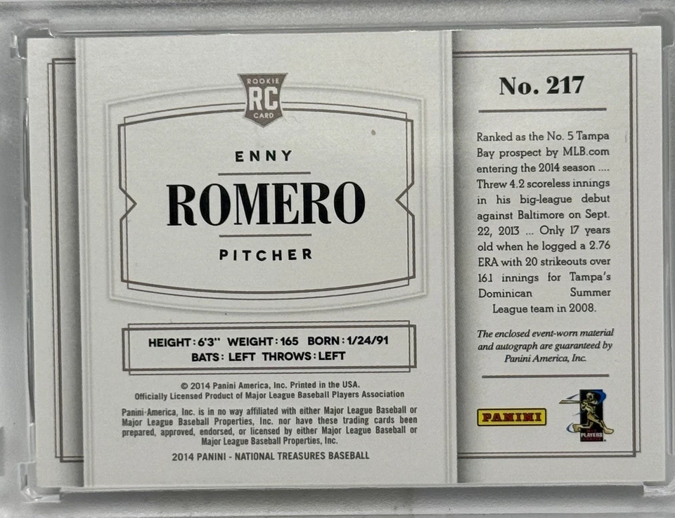 2014 Panini National Treasures - Rookie Material Signatures Enny Romero /99 - Image 3 of 3