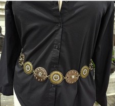 Concho Belt Women's Rhinestone Metal  Leather Round Medallion 35" Size Medium