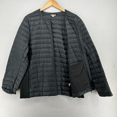 PURE JILL Jacket XL FIT Puffer Down Insulated Packable Ribbed Panel Nylon Black