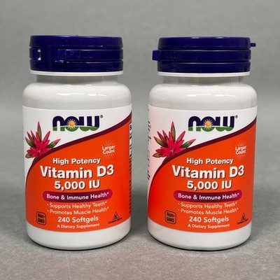 NOW Vitamin D3 5000 IU High Potency Structural Support 240 Softgels 2 PACK (480)