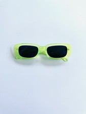 Unisex Neon Lime Rectangular Retro Style Sunglasses.