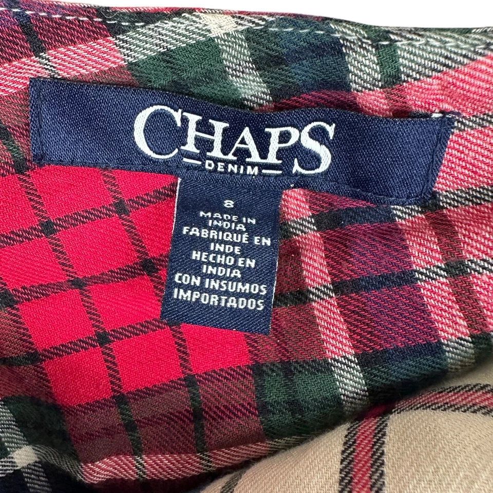 Falda midi vintage Y2K chaps para mujer talla 8 a cuadros corte sesgado rojo verde acampanada navideña Foto 4 de 4