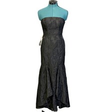 Azazie Avina Black Floral Lace Strapless Mermaid High-Low Gown Dress US 2 NEW