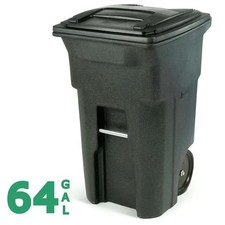 Toter 64 Gal Greenstone Trash Can with Quiet Wheels and Attached Lid garbage bin