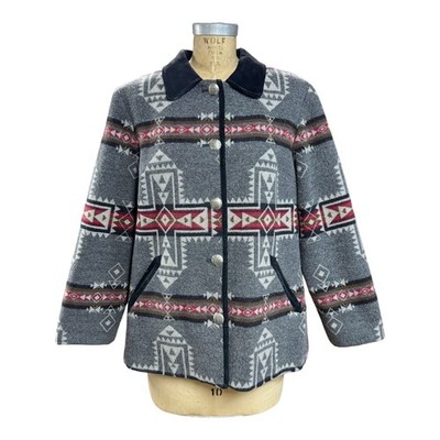 Pendleton Womens XL Wool Jacket Southwestern Aztec Tribal Blanket Coat Leather