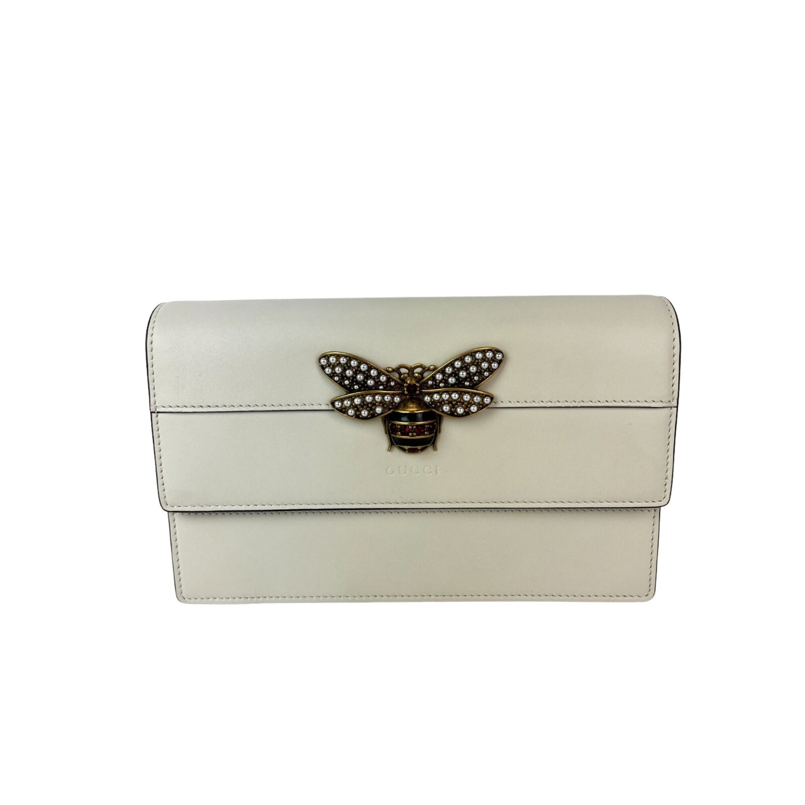 Gucci Queen Margaret Bee Wallet on a Chain Mystic White Clutch Ebay Live