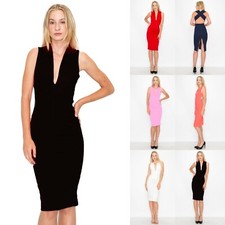 Sleeveless Midi Dress V-Neck Bodycon Cross Back D3417