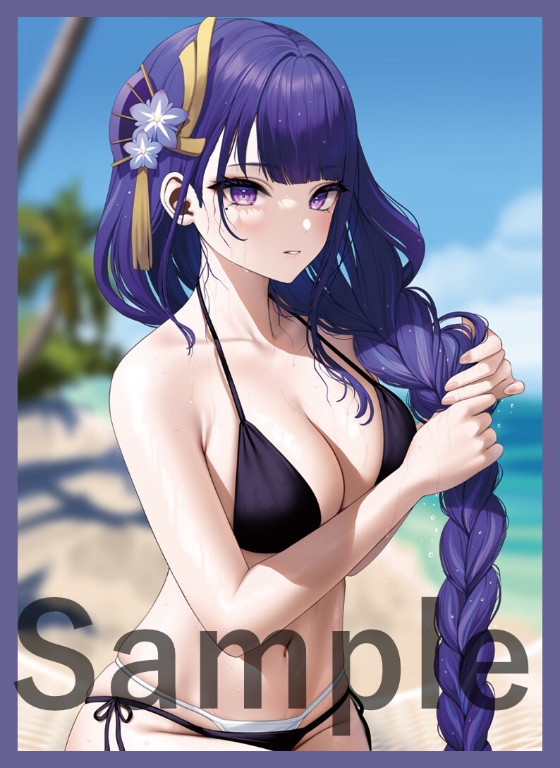 Genshin Impact traje de baño Raiden Shougun doujin funda protectora para tarjeta