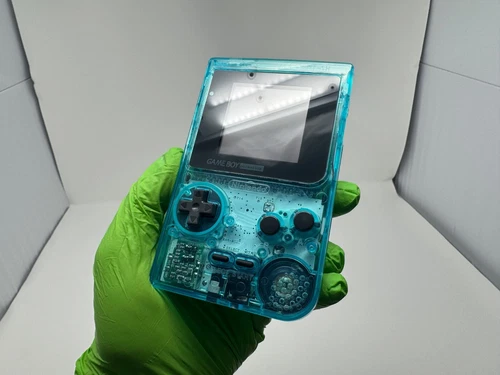 Nintendo GBP Game Boy Pocket Lite - Glossy Transparent Blue Shell w/ IPS SCREEN
