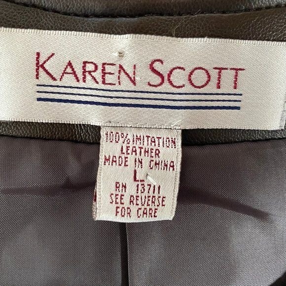 Karen Scott Womens Brown Faux Leather Sleeveless Vest With Zip Closure Size  Larg - Main Image