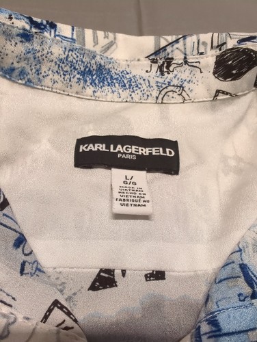 Karl Lagerfield Damen Grafik Button Down Hemd Bluse Blau Weiß Logo Größe L - Bild 2 von 6