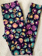 Lularoe Leggings OS Multicolor Hippie Daisies Flowers Navy Blue Overlay