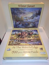 Lot of 2 SunsOut Winter Sunset / At Waters Edge 1500 Piece Jigsaw Puzzle New