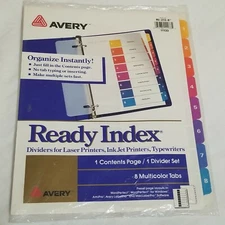 NEW Avery Ready Index Dividers for Laser Inkjet Printer Typewriters 8 Tabs 11133