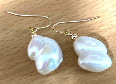 Pearl Earrings Large South Sea Natural White Baroque Excellent Lustre 18-12mm 