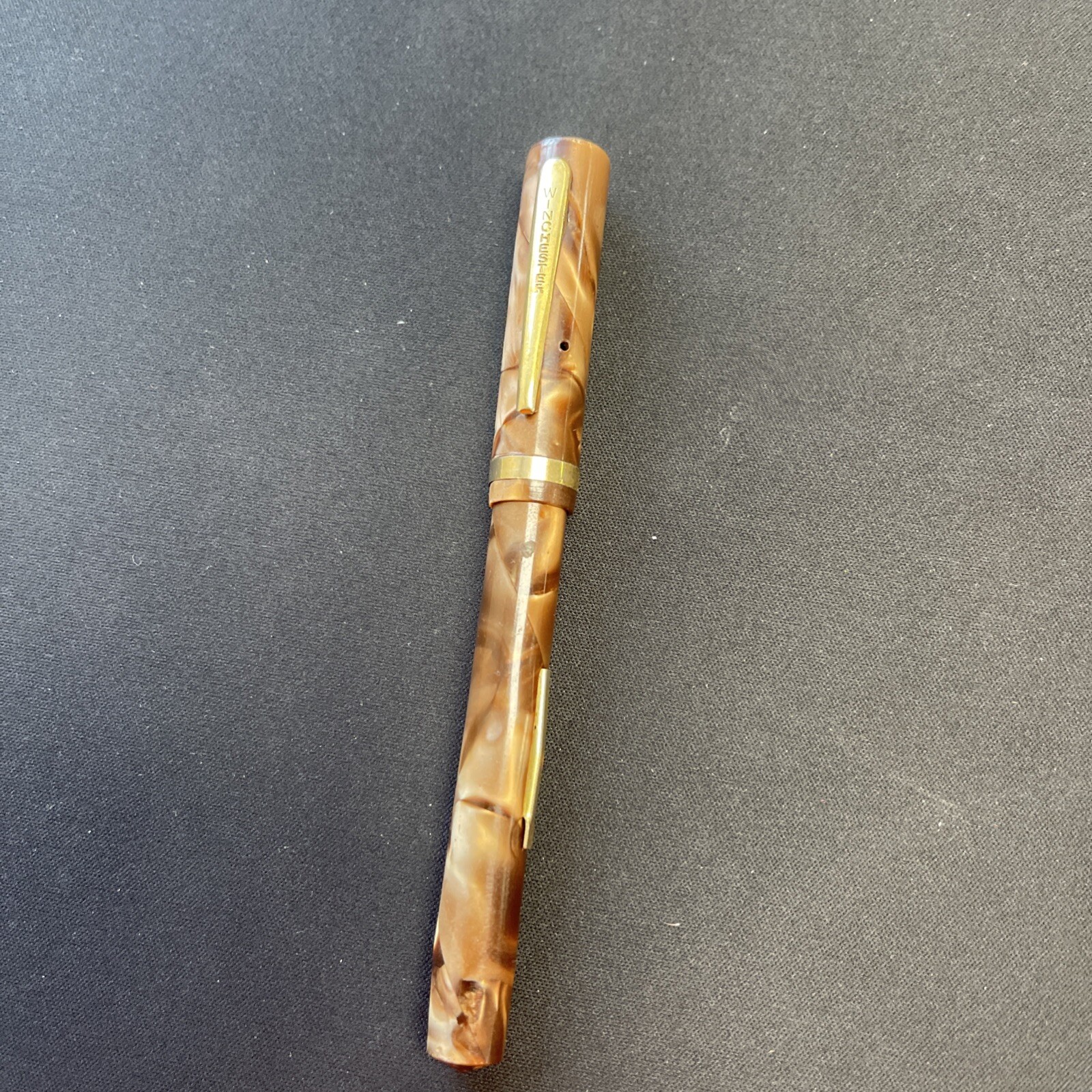 Vintage Winchester Fountain Pen W/  Du-O-Way 14 KT Gold Plated Nib Marble Finish-image