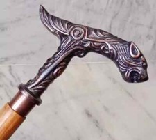 Brass Wooden Walking Stick Antique-Vintage Bronze Wolf Handle Elegant Cane Gift