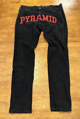 Black Pyramid Denim Black Jeans 38 Embroidered Red