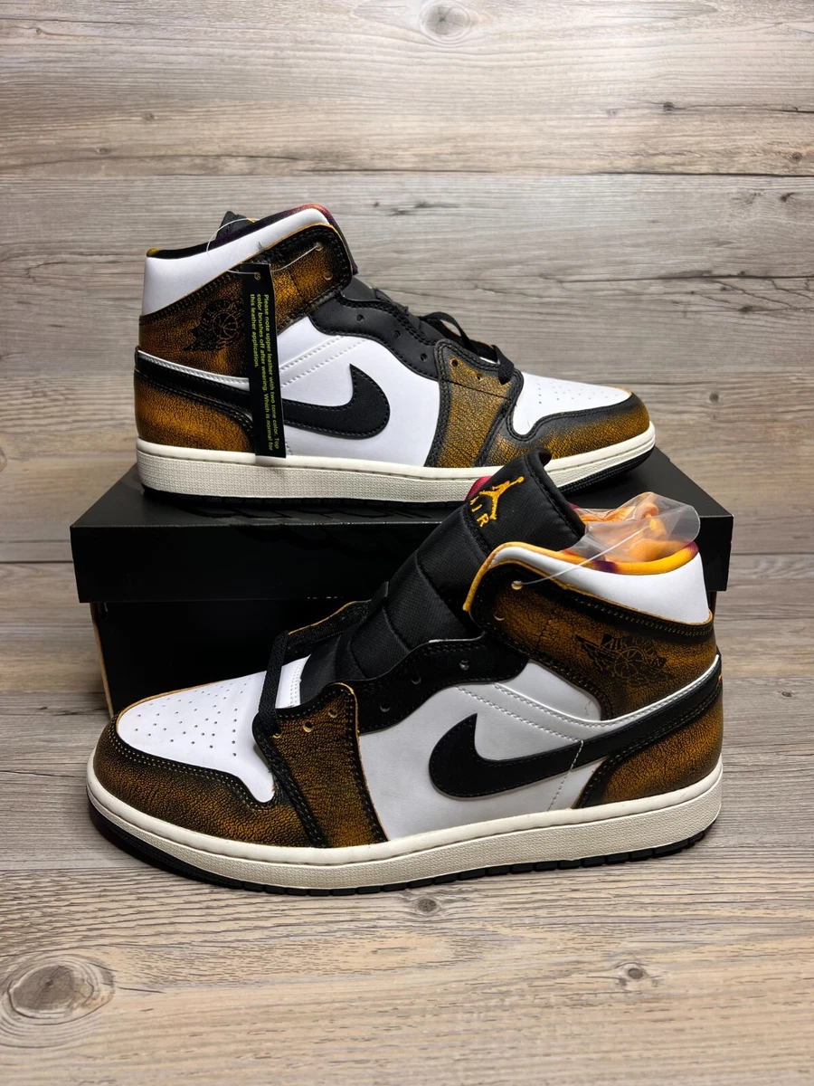 Nike Air Jordan 1 Mid SE Wear Away Mens Sz 10.5 Black White Sail
