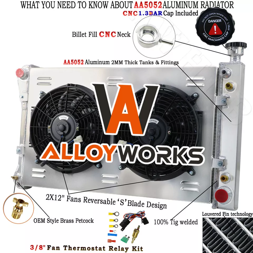 3 ROW Radiator Shroud Fan For 1988-1995 Chevy GMC C/K 1500/2500 3500 4.3 5.0L AT Foto 2 de 4