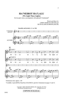 Ha'Neriot Ha'Lalu (We Light These Lights) 2-Part Sheet Music