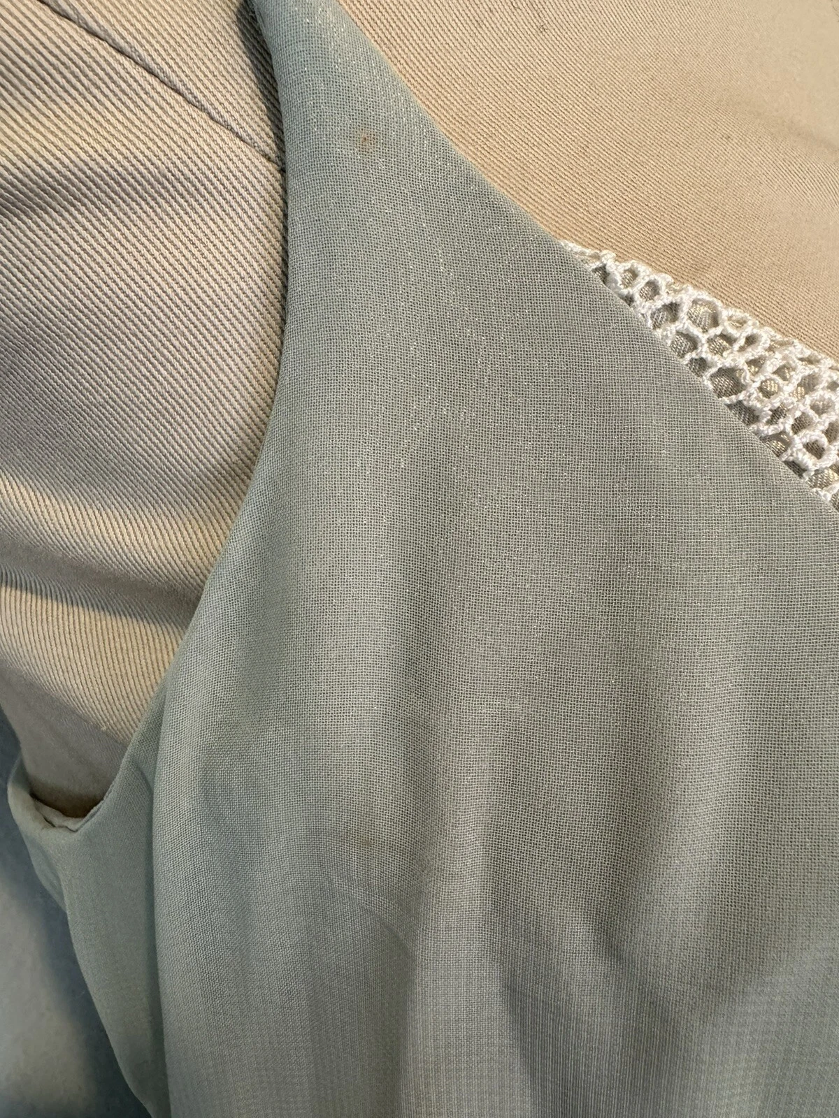 OFF WHITE Abito Midi fatto a mano vintage anni '90 XL cinturino flusso foderato in seta verde chiaro e bianco sporco