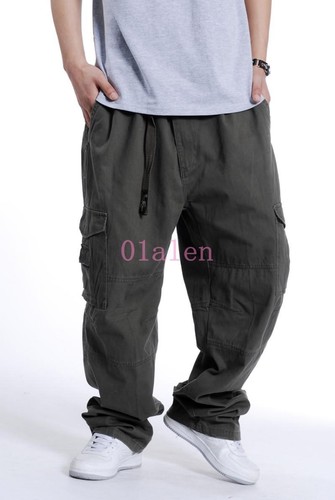 Waist Mens Elastic Military Cotton Loose Pants Wide Overalls Trousers Cargo Leg HURZw