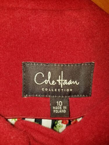 Cole Haan Women's Angora Rabbit Hair And Wool Red Coat Size 10 Madeline Collar - Picture 2 of 7