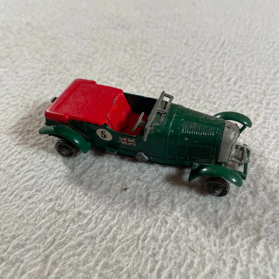 Matchbox Lesney 1929 Bentley coche de carreras vintage fundido a presión con faros difícil de encontrar Foto 2 de 4