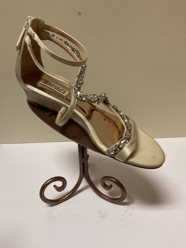 Badgley Mischka “Simona” Rhinestone, Ivory Satin Wedge Sandals, Women’s 9M - Picture 11 of 17