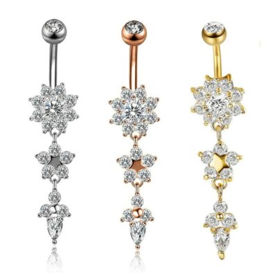 Bauchnabelpiercing Gold / Silber Zirkonia Anhänger Strass Kristall Ornament EDEL