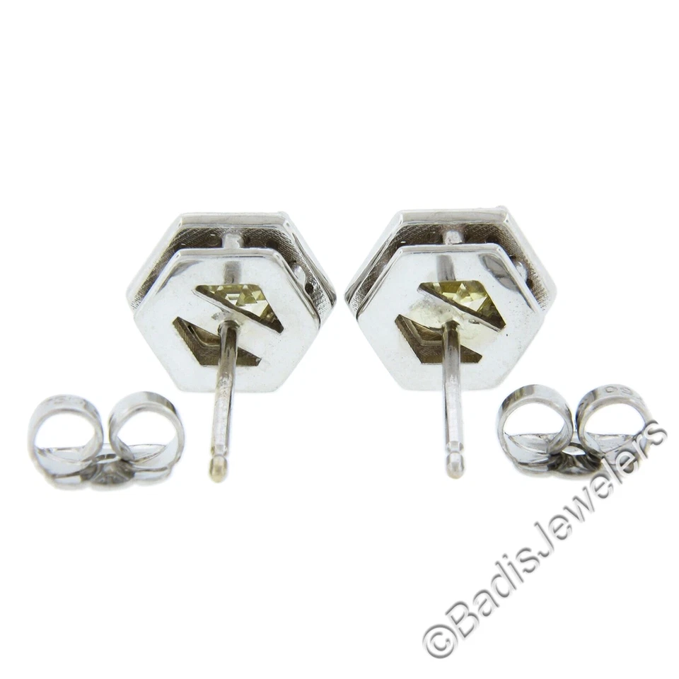 NUEVO ORO 18k 0.96ctw GIA Hexagonal Elegante Diamante Amarillo con Halo Aretes Foto 3 de 4
