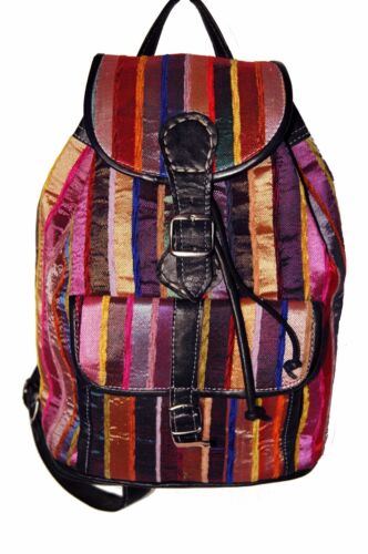 Moroccan Backpack Shoulder Bag Travel Bag Hiking Genuine Leather Fabric Black - Picture 1 of 6