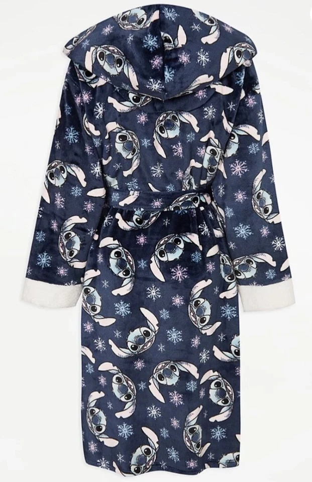 Disney LILO & Stitch Snowflake Soft Fleece Hooded Dressing Gown Women Size 4-18 - image 3 of 4