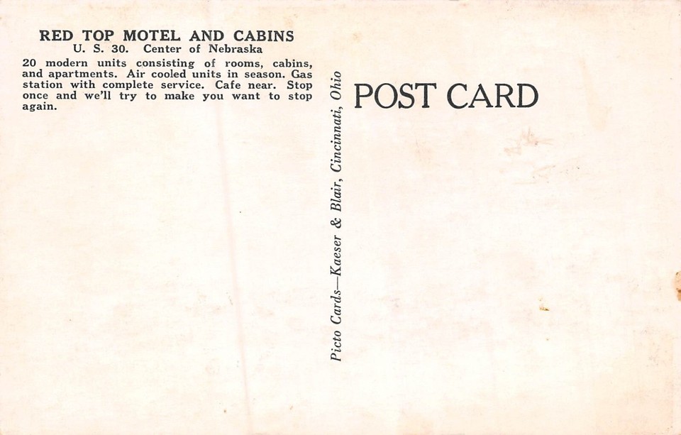 Elm Creek NE Red Top Motel and Cabins 1930s Postcard eBay