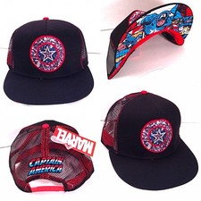 new rare CAPTAIN AMERICA SNAPBACK TRUCKER HAT Black Marvel Comic Book Art ADULT