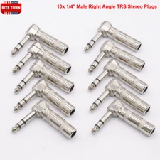 10x 1/4" Male Right Angle TRS Stereo Audio Cable Plugs 6.35mm Connector Adapter