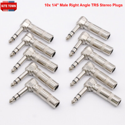 10x 1/4'' Male Right Angle TRS Stereo Audio Cable Plugs 6.35mm Connector Adapter