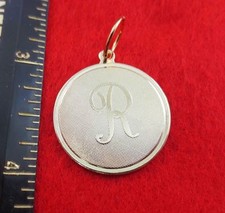 14 CT Or EP Grand (Sur 1 ") Rond Initiale Disque Lettre R Pendentif Breloque
