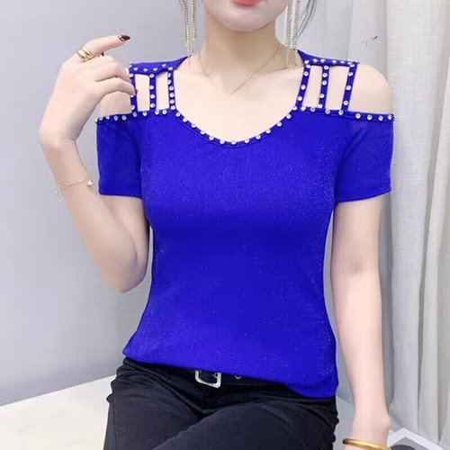 Japanese Gothic Womens Slim Tops Blouse Off Shoulder Rivets Punk Party Shirts - Picture 4 of 10