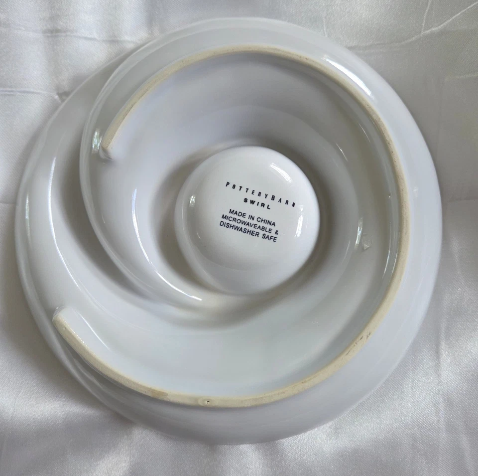 Pottery Barn Swirl Appetizer Plates Dip Round  7" White Porcelain Stackable (3) - Image 2 of 4